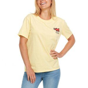 Keith Haring Tshirt Womens Graphic Tee Yellow Barking Dog Pet Pop Art Top New